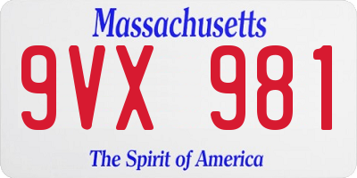 MA license plate 9VX981