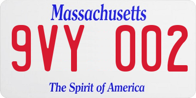 MA license plate 9VY002