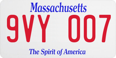 MA license plate 9VY007