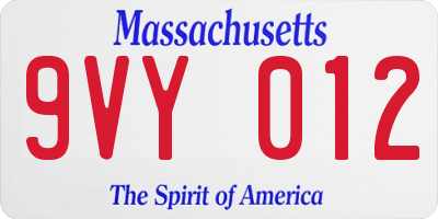 MA license plate 9VY012