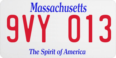 MA license plate 9VY013