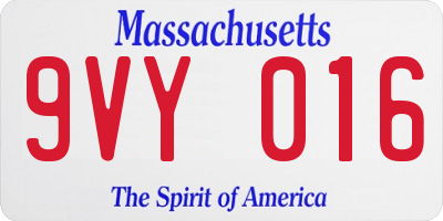 MA license plate 9VY016
