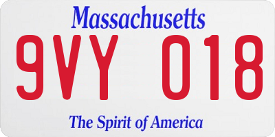 MA license plate 9VY018