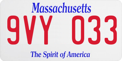 MA license plate 9VY033
