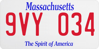 MA license plate 9VY034