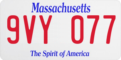 MA license plate 9VY077