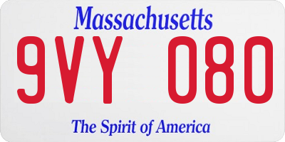 MA license plate 9VY080