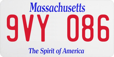 MA license plate 9VY086