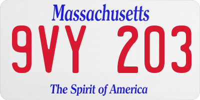 MA license plate 9VY203