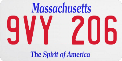 MA license plate 9VY206