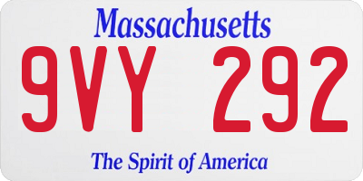MA license plate 9VY292