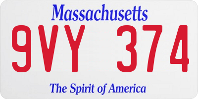 MA license plate 9VY374