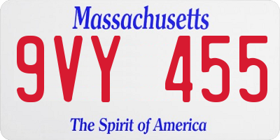 MA license plate 9VY455
