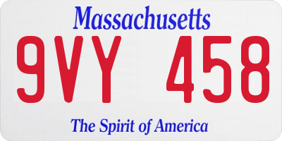 MA license plate 9VY458