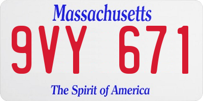 MA license plate 9VY671