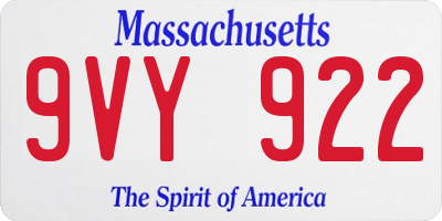 MA license plate 9VY922