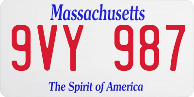 MA license plate 9VY987