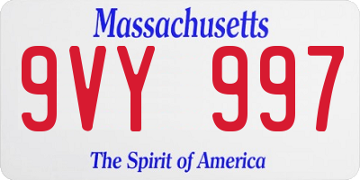 MA license plate 9VY997