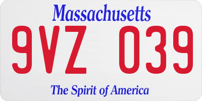 MA license plate 9VZ039