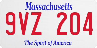 MA license plate 9VZ204