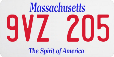 MA license plate 9VZ205