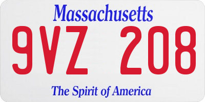MA license plate 9VZ208