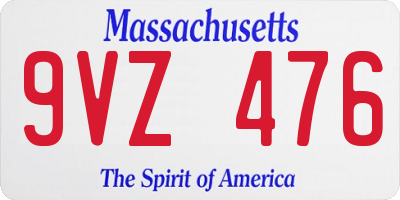 MA license plate 9VZ476