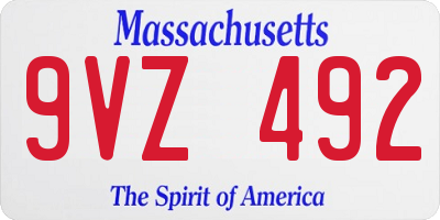MA license plate 9VZ492