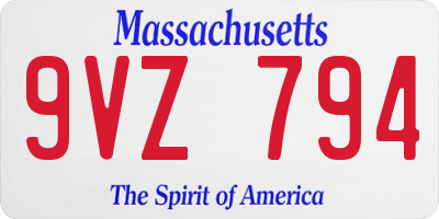 MA license plate 9VZ794