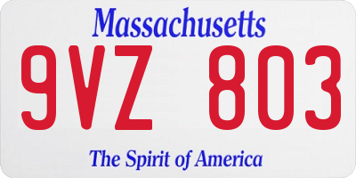 MA license plate 9VZ803