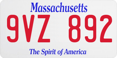 MA license plate 9VZ892