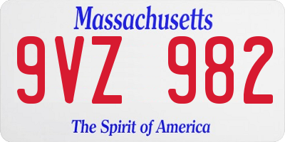 MA license plate 9VZ982