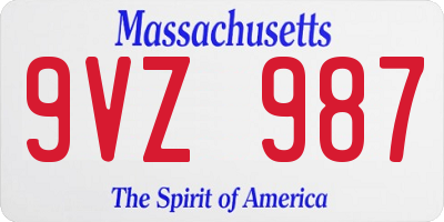 MA license plate 9VZ987
