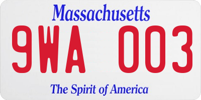 MA license plate 9WA003