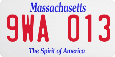 MA license plate 9WA013