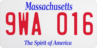 MA license plate 9WA016