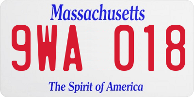 MA license plate 9WA018