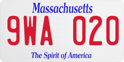 MA license plate 9WA020