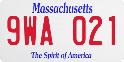 MA license plate 9WA021