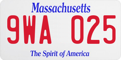 MA license plate 9WA025