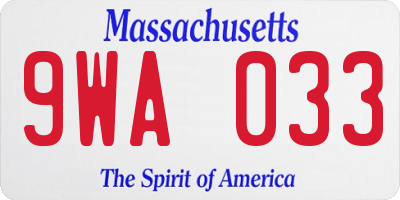 MA license plate 9WA033