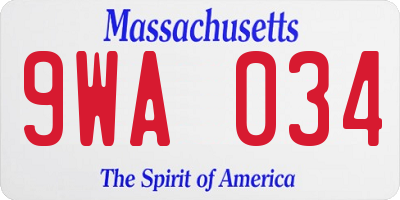 MA license plate 9WA034