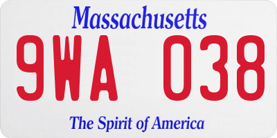 MA license plate 9WA038