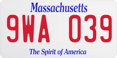 MA license plate 9WA039