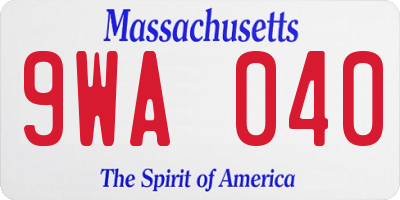 MA license plate 9WA040