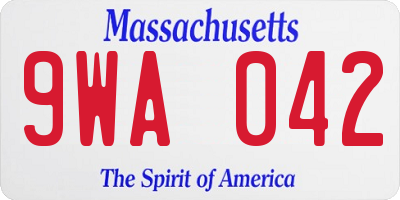MA license plate 9WA042