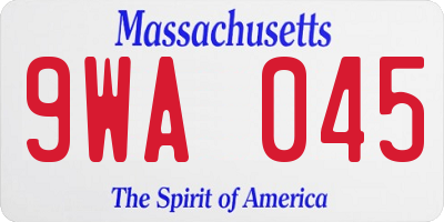 MA license plate 9WA045