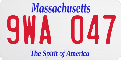 MA license plate 9WA047