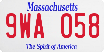 MA license plate 9WA058