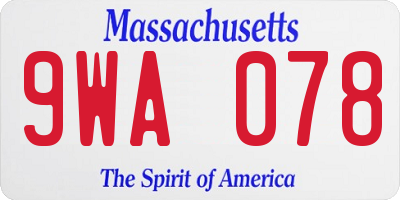 MA license plate 9WA078